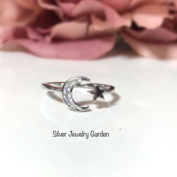 Moon and Stars Sterling Silver Ring - Picture 2 of 8